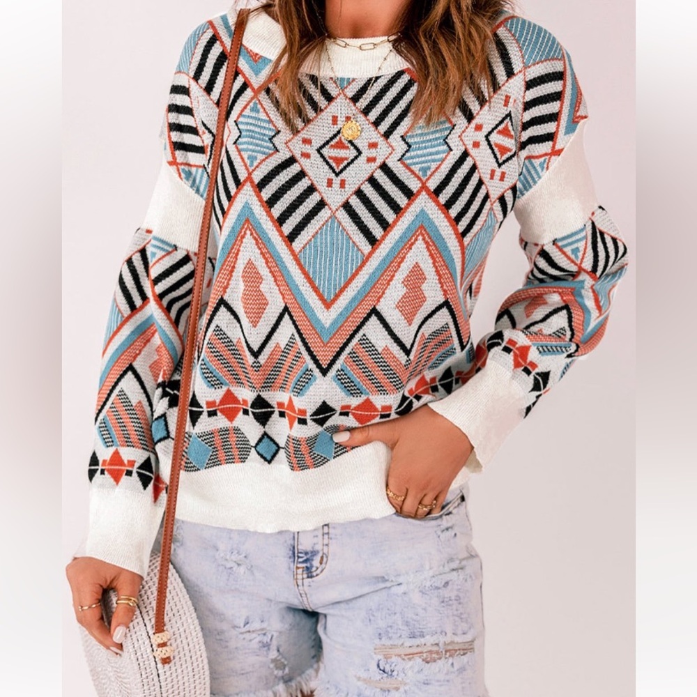 Geometric Southwestern Patterned Sweater Multicolor size XL Knit
